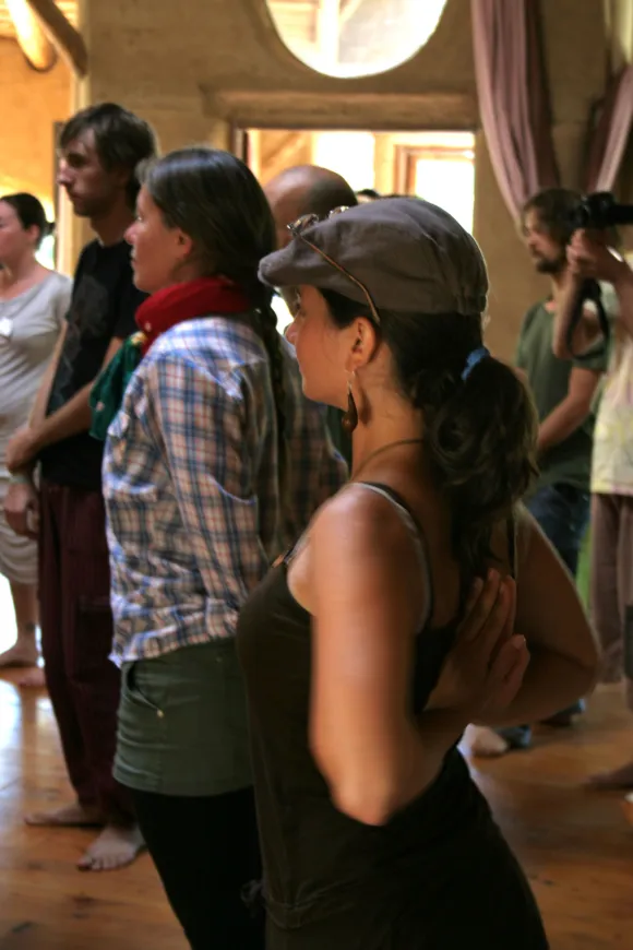 Stretching during a permaculture course