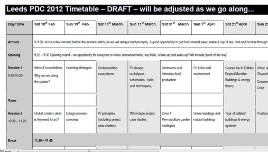 Timetable PDC Leeds 2012 by Andy Goldring